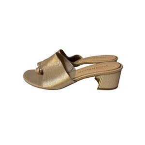 Donald Pliner Womens Gold Metallic Leather Open-Toe Mule Heeled Sandals Size 8M